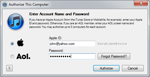 iTunes authorization