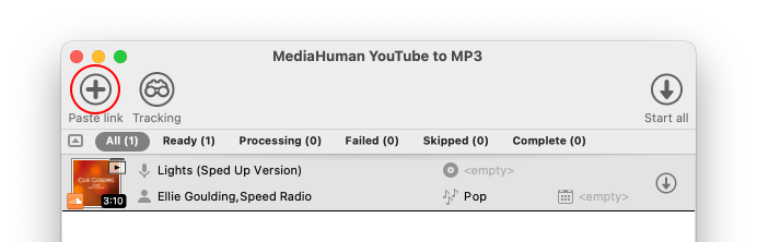 Cole o link da música do SoundCloud no aplicativo YouTube to MP3