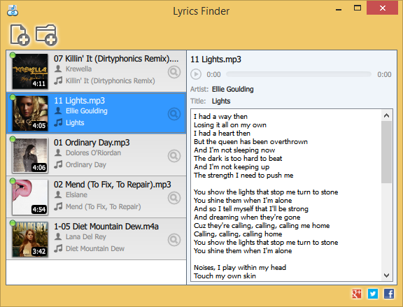 Freeware lyrics (song text) finder