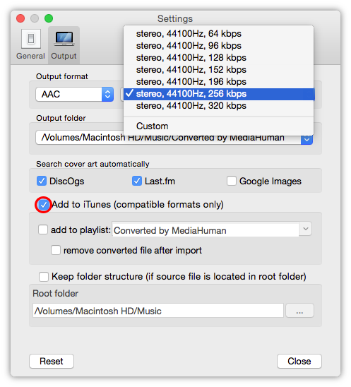 Adjust output settings