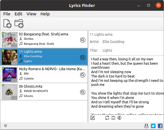 Lyrics Finder Ubuntu Screenshot
