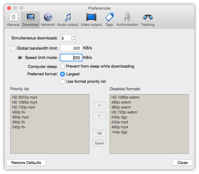 Limit download speed