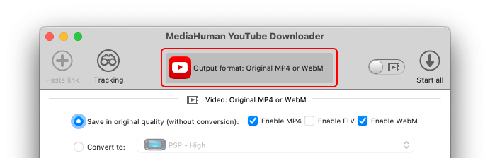 Select output format and quality