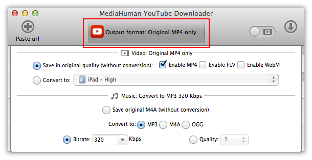 Select format settings