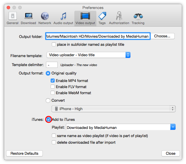 Enable add to iTunes option