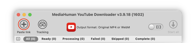 Press Paste Link button to add a video you want to download