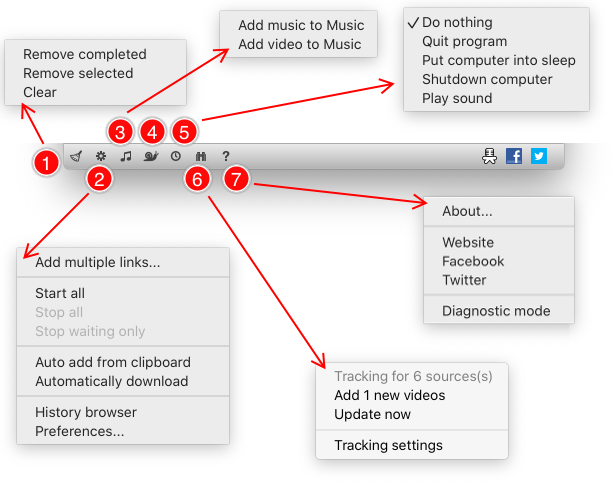 Status bar elements of YouTube Downloader explained